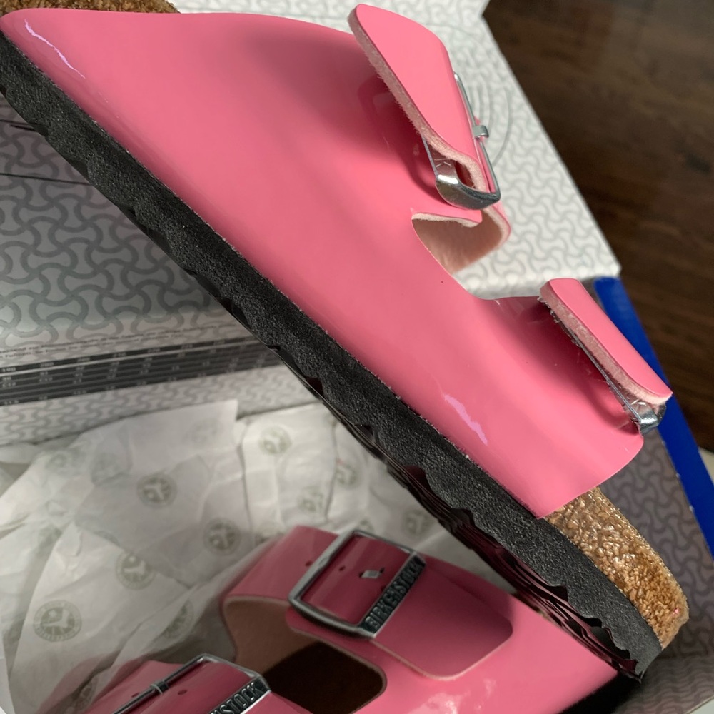 Birkenstock patent candy pink Arizona sandals - Picture 5 of 7